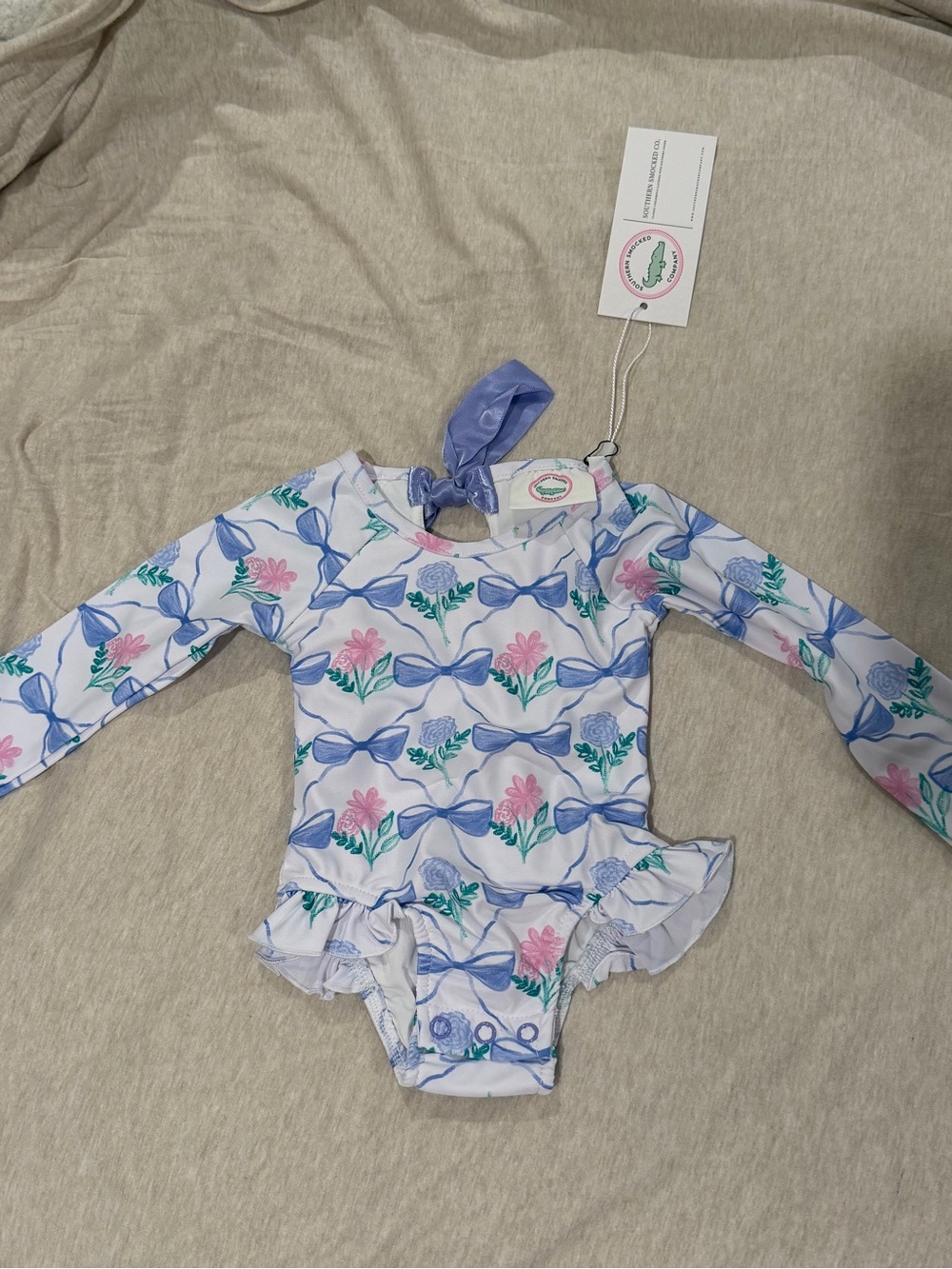 Southern Smocked Co Infant Floral Bow Long-Sleeve One-Piece Swimsuit
